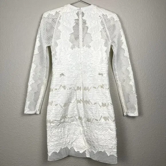 Jonathan Simkhai Burnout Brocade Long Sleeve Dress White Mini Dress 2 Altered - Picture 5 of 16